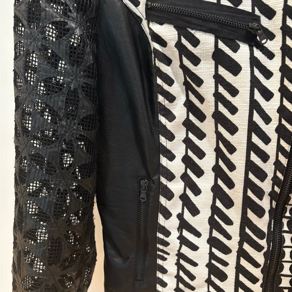 Save The Queen Geometric Print Leather Mesh Jacket - Picture 6 of 10